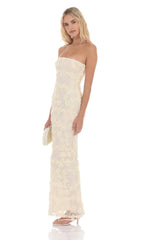 Rosette Strapless Maxi Dress in Cream