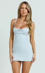 Melody Mini Dress - Sweetheart Bust Fitted Dress in Blue