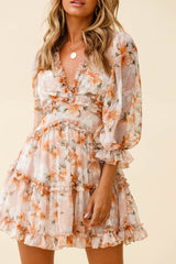 Laney Cutout Back Frill Trim Dress Hibiscus Print Nude