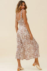 Magdalene Frill Strap Midi Jumpsuit Floral Print Nude