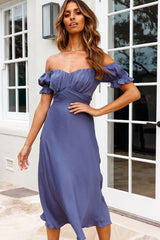 Linka Off-Shoulder Tie Back Midi Dress Midnight Blue