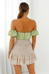 Bisous Sweetheart Neckline Ruched Off-Shoulder Crop Top Apple