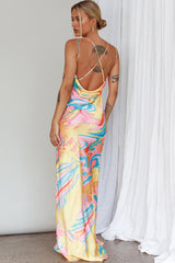 Moment With You Ruched Bust Midi Dress Swirl Yellow/Green