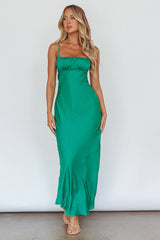 From Above V-Back Midi Dress Forest Green