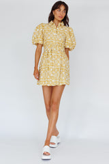 Nanette Puff Sleeve Belted Mini Dress Print Yellow