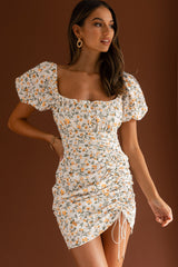 High Summer Drawstring Detail Mini Dress Floral Orange