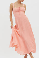 Sweet Pea Tied Bust A-Line Midi Dress Peach