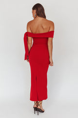 Aurora Sky Off-Shoulder Tie Maxi Dress Cherry