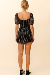 Molli Sheer Puff Sleeve Twist Feature Dress Black