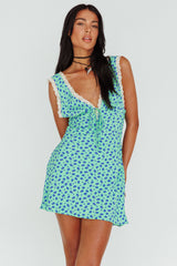 Vigo Lace Trim Sundress Floral Kelly Green