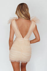 Ludivine Shoulder Accent Mesh Mini Dress Champagne