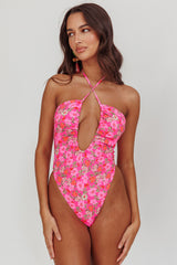 Theia Halterneck One Peice Swimsuit Pink Floral