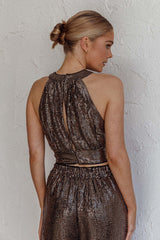 Anything Goes Draped Sequin Crop Top Gold