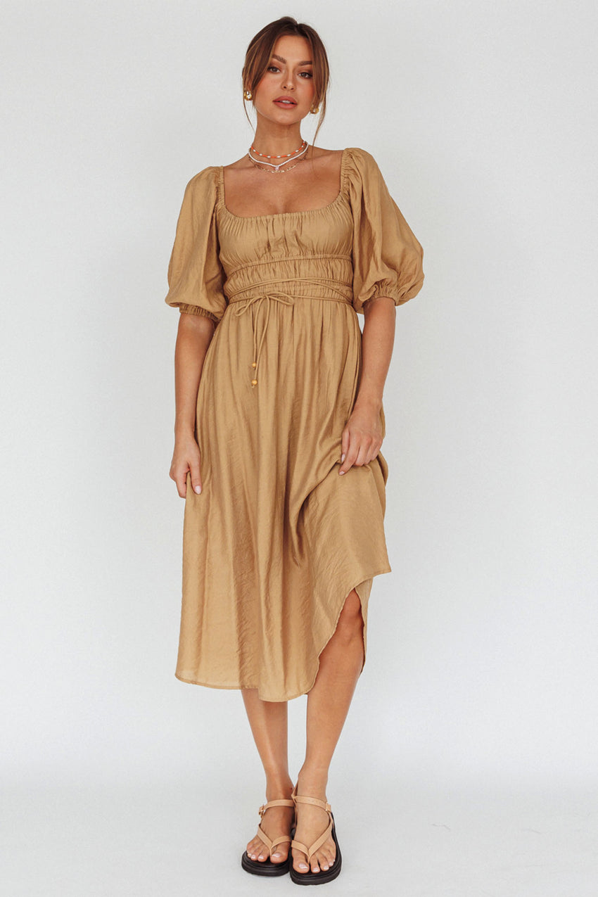 Lille Puff Sleeve Midi Dress Latte