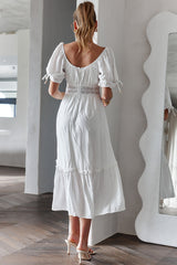 Topanga Canyon String Tie Boho Midi Dress White