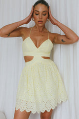 Sloane Eyelet Embroidery Cut-Out Mini Dress Lemon