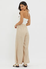 Maryn Wide Leg Halterneck Jumpsuit Beige