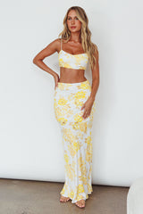 The Moment Satin Maxi Skirt Floral Yellow