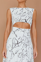 Shaniqua Cut-Out Sleeveless Midi Dress Print White