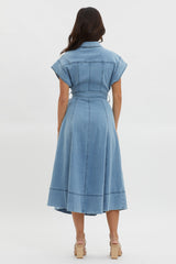Laureen Short Sleeve Midi Dress Denim Blue