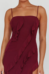 Catriona Split Ruffle Midi Dress Grape