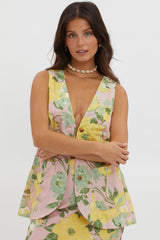 Philomena Button Vest Top Floral Blush