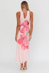 Cinders Tied Plunging Neckline Maxi Dress Flower Pink
