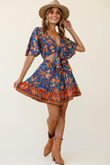 Suva Tie-Knot Bust A-Line Dress Floral Print Navy