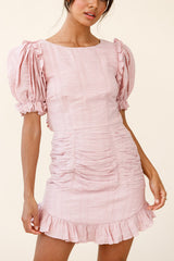 Icing On The Cake Open Back Ruched Dress Blush