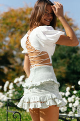 Rhode Puff Sleeve Strappy Back Crop Top White