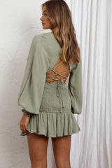 Aubrette Shirred Waist Mini Skirt Sage