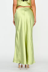 Rose Garden Satin Maxi Skirt Lime